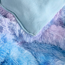 Wajade Faux Fur Plush Galaxy Blue Comforter Set Fluffy Fuzzy Shaggy Bedding Set - 3PC Full/Queen Microfiber Soft Warm Quilt Set