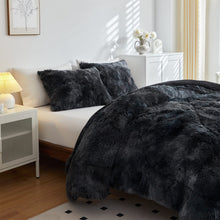 Wajade Faux Fur Plush Black Comforter Set Fluffy Fuzzy Shaggy Bedding Set - 3PC King Size Microfiber Soft Warm Quilt Set