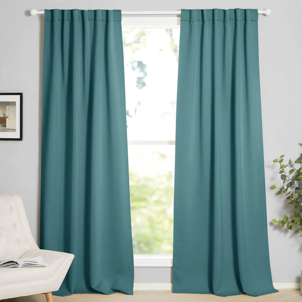 NICETOWN Christmas Thermal Living Room Curtains - Back Tab/Rod Pocket Window Curtains for Sun Blocking/Privacy Protecting (52 x 84-inch, Sea Teal, 2 Panels)