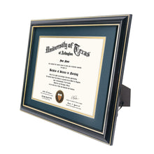 GraduationMall 8.5x11 Diploma Frame with Navy over Gold Mat or Display 11x14 Certificate without Mat,Solid Wood & UV Protection Acrylic,Glossy Black Finish with Gold Trim