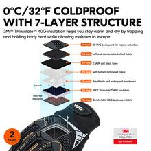 Vgo 2 Pairs 0°C/32°F Waterproof Heavy-Duty Winter Mechanic Work Gloves, Impact Reduction(Size XXL, Black, SL8849FW)