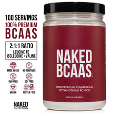 NAKED BCAAs Amino Acids Powder - 100 Servings - Vegan Unflavored Branched Chain Amino Acids 500 grams | 100% Pure 2:1:1 Formula - Instantized All Natural BCAA Powder Supplement to Boost Muscle Growth (Unflavored)