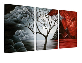 Wieco Art - The Cloud Tree 3 Piece Modern Giclee Canvas Prints Artwork Abstract Seascape Paintings Reproduction Sea Beach Pictures on Canvas Wall Art for Living room Bedroom Home Decorations