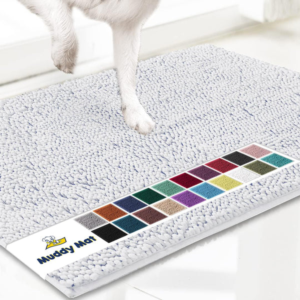 Muddy Mat® Shown on TV – Super Absorbent Microfiber Dog Door Mat for Muddy Paws, Non-Slip Washable Pet Rug, Quick Dry Chenille Entryway Carpet, Machine Washable Indoor Outdoor mat, White 35"x24"