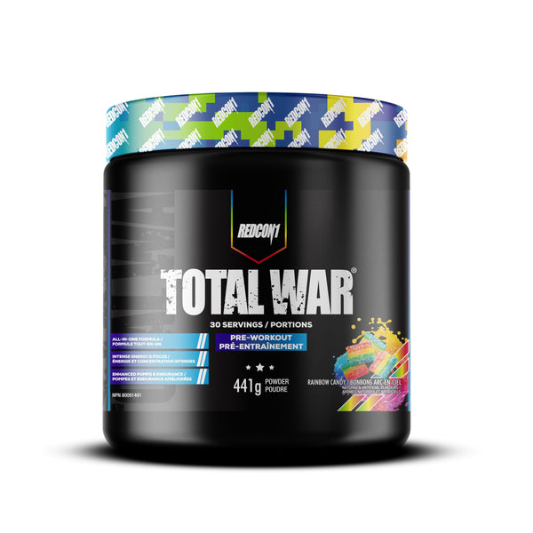 REDCON1 Total War Pre Workout Powder, Rainbow Candy - Beta Alanine + Citrulline Malate Vegan & Keto Friendly Preworkout for Men & Women with 250mg of Caffeine - Fast Acting HMB (30 Servings)