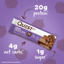 Quest Nutrition Caramel Chocolate Chunk Protein bar, High Protein, Low Carb, Gluten Free, Keto Friendly, 12Count