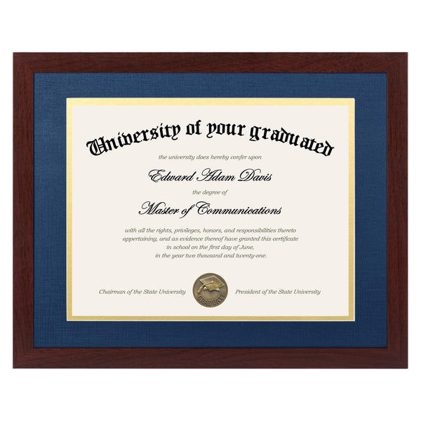 upsimples 11x14 Diploma Frame Certificate Degree Document Frame with High Definition Glass, 1 Pack 8.5 x 11 with mat for Wall and Tabletop, Mahogany blue Double Mat