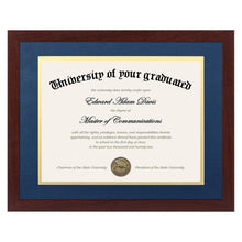 upsimples 11x14 Diploma Frame Certificate Degree Document Frame with High Definition Glass, 1 Pack 8.5 x 11 with mat for Wall and Tabletop, Mahogany blue Double Mat