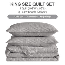 HiSnug Gray Quilt King Size, Ultrasonic Oversized King Quilts with Pillow Shams, Soft Lightweight Summer Bedspread Coverlets for All Seasons, 3 Pieces (1 Quilt, 2 Pillow Shams)