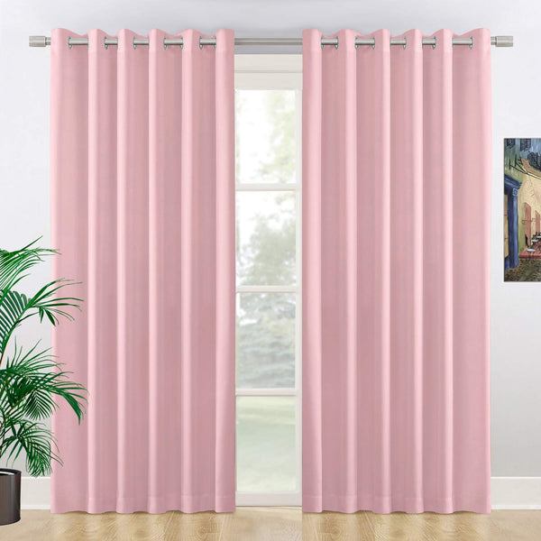 NIM TEXTILE Thermal Insulated Blackout Curtains, 180" Total Width, Room Darkening Window Panel Grommet Top Drapes - 2-Panels Set, 90" W x 84" L, Pink