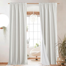 NICETOWN 100% Blackout Linen Curtains for Living Room with Thermal Insulated White Liner, Thermal Insulated Back Tab Ivory Linen Curtains Vertical Drapes 2 Panels for Bedroom, 52W x 84L