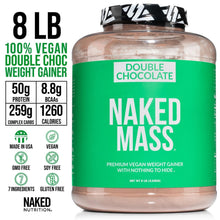 NAKED Double Chocolate Vegan Mass - All Natural Chocolate Weight Gainer Protein Powder - 8Lb Bulk, GMO Free, Gluten Free & Soy Free. No Artificial Ingredients - 1,360 Calories - 11 Servings