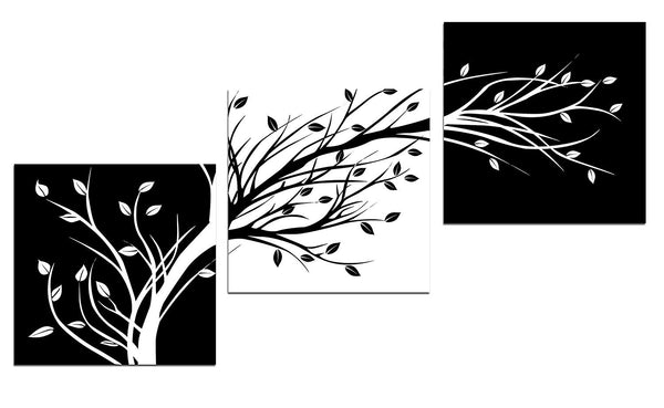 Wieco Art Black and White Leaves 3 Panels Modern Stretched and Framed Floral Artwork Giclee Canvas Prints Abstract Flowers Pictures Paintings on Canvas Wall Art for Home Decorations Wall Decor