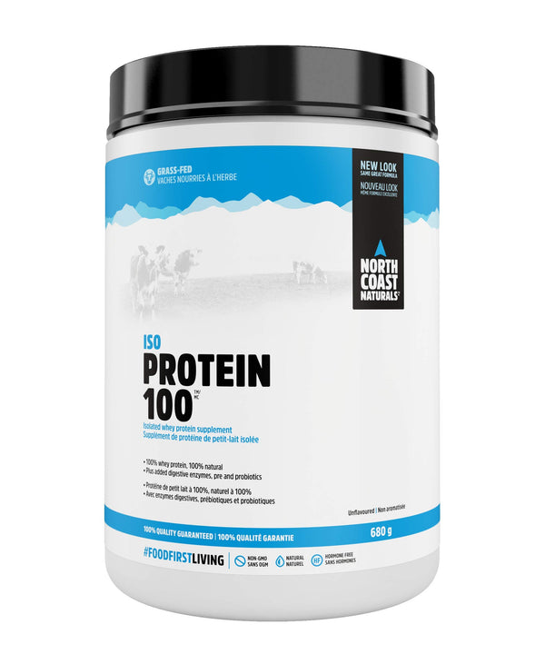 North Coast Naturals- Grass Fed Iso Protein 100- Whey Protein Powder Fortified with the prebiotic inulin and probiotic – 680 g- Unflavoured