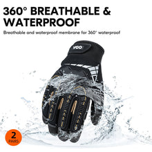 Vgo 2 Pairs 0°C/32°F Waterproof Heavy-Duty Winter Mechanic Work Gloves, Impact Reduction(Size XXL, Black, SL8849FW)