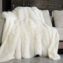 Pawque Faux Fur Throw Blankets, Comfy Microfiber Accent Chic Plush Fuzzy Blanket, Lightweight Long Hair Shaggy Blanket, Reversible Fluffy Cozy Fuzzy Blanket for Bedroom Couch, 60x80 inches, Cream