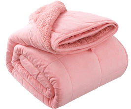 HBlife Sherpa Fleece Weighted Blanket for Adults, Oeko-Tex Certified 10 lbs Thick Fuzzy Bed Blanket, Heavy Reversible Soft Fluffy Plush Blanket with Premium Glass Beads 50X60 Inches, Dual Sided Pink