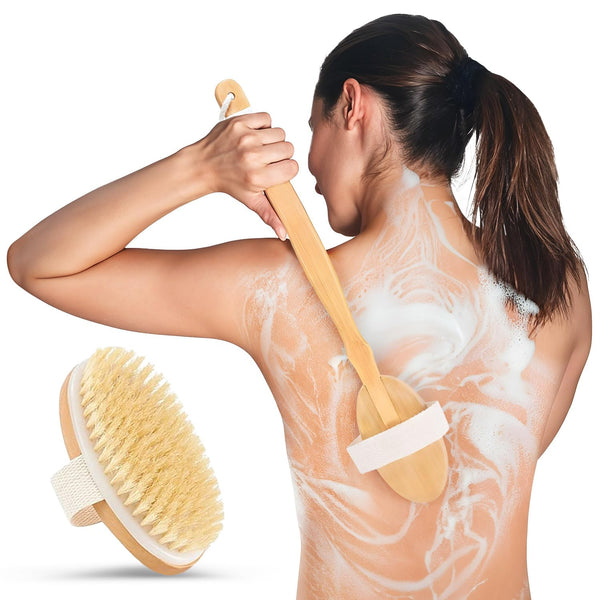 rengöra Back Brush - 20 inch - Long Handle - for Shower Exfoliating Detachable Natural Bristle Bath Brush. Men & Women Love This! Use This Back Scrubber Wet or Dry for Healthy Skin Care | Makes a Great Gift (Regular)