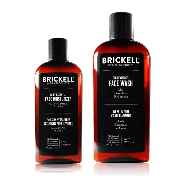 Brickell Men's Daily Essential Face Care Routine I, Gel Facial Cleanser Wash and Face Moisturizer Lotion, Natural and Organic, Unscented, Skincare Gift Set