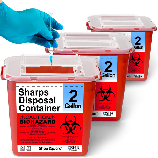 Sharps Container 2 Gallon, Sharps Containers for Home Use, Needle Disposal Containers, Sharps Bin, Professional Grade Biohazard Containers, Sharps Box for Needles - 3 Pack