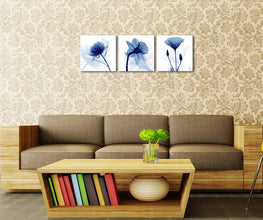 Wieco Art Blue Abstract Flowers 3 Panels Giclee Canvas Prints Wall Art Modern Pictures Artwork for Living Room Bedroom and Home Decorations