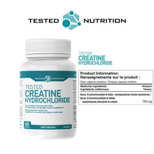 Tested Nutrition Creatine HCL Capsules | 750mg Creatine Hydrochloride HCL Capsules | Increased Muscle Mass, Strength, Performance, Recovery | 60 Servings (240 Capsules)