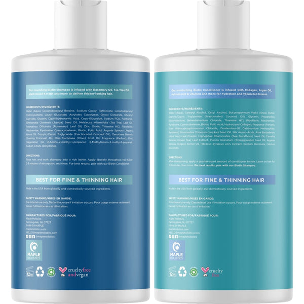 Rosemary Biotin Shampoo and Conditioner Set - Volumizing Sulfate Free Shampoo and Conditioner with Coconut Argan and Jojoba Oils for All Hair Types - Paraben Sulfate and Silicone Free (473mL Each)