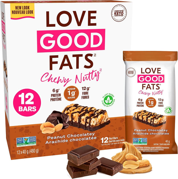 Love Good Protein Bars | Plant-Based Keto Snack | Low Sugar, Low Carb & Gluten Free | Chewy Nutty Peanut Chocolatey - 12 Pack