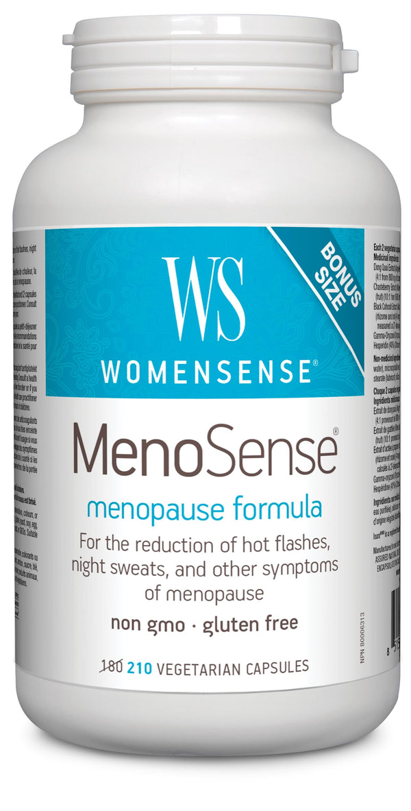 WomenSense - Menosense, HIGH POTENCY Menopause/Perimenopause Formula, VALUE SIZE 210 Veg Caps, 30 FREE CAPS, Hot Flash Relief, Balance Hormone Levels, 820mg per serving, Black Cohosh, Dong Quai, Vitex, Hesperidin, Gamma-Oryzanol, Canadian Company