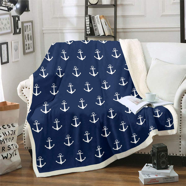 Feelyou Nautical Fuzzy Blanket Anchor Sherpa Throw Blanket Sea Adventure Fleece Throw Blanket Soft Warm Cozy Ocean Theme Plush Blanket Navy Blue 50"x60"