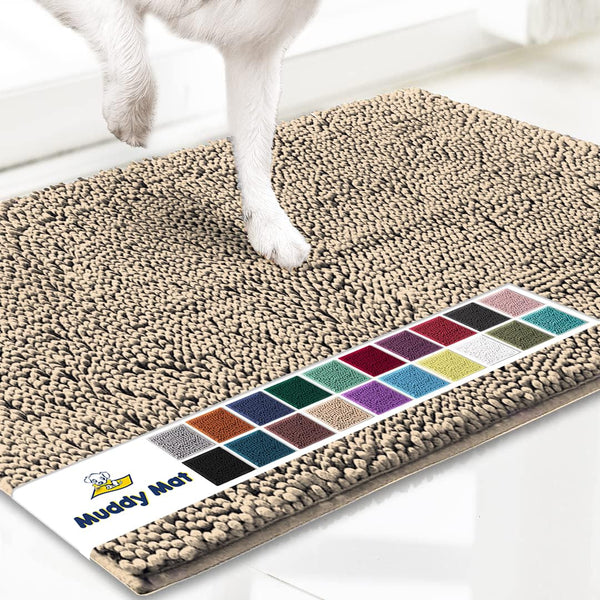 Muddy Mat® Shown ON TV Highly Absorbent Microfiber Door Mat and Pet Rug Non Slip Thick Washable Area and Bath Mat Soft Chenille for Kitchen Bathroom Bedroom Indoor and Outdoor - Beige Large 35"X24"