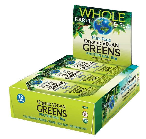 Whole Earth & Sea Organic Vegan Greens Protein Bars Natural Factors 12 bars (1 .