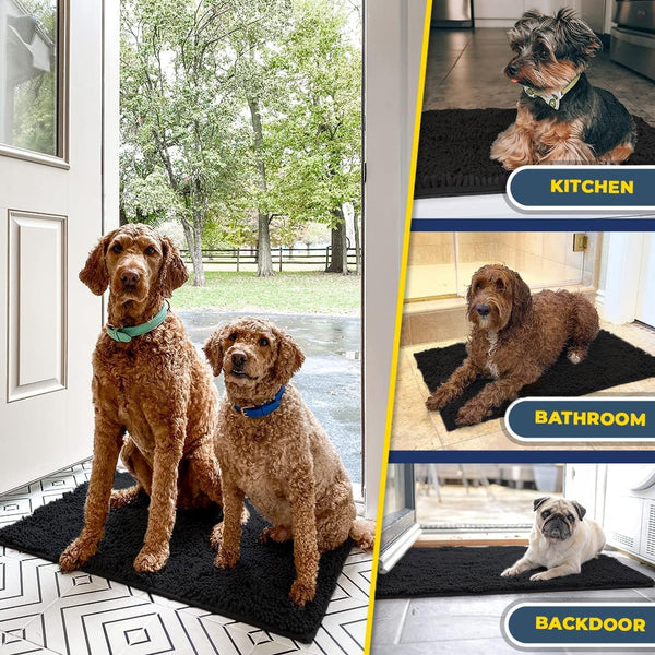 Muddy Mat® Shown on TV – Super Absorbent Microfiber Dog Door Mat for Muddy Paws, Non-Slip Washable Pet Rug, Quick Dry Chenille Entryway Carpet, Machine Washable Indoor Outdoor mat, Black 30"x19"