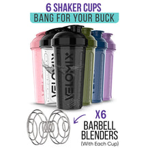 VELOMIX -6 PACK- Shaker Cups for Protein Shakes 28 oz - 6x Wire Whisk | Leak Proof Protein Shaker Bottle for Protein Shakes, Shaker Bottle Pack for Pre & Post Workout, Shaker Cup