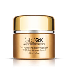 GLO24K Hydrating and Lifting Mask with 24k Gold, Aloe Vera, Peptides, and Vitamins. For Hydration Boost and Lifting Effect that Generates a Glowing, Radiant Complexion and Silky-Smooth Skin.