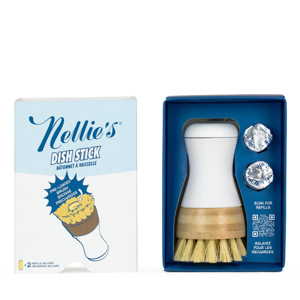 Nellie's Dish Stick + 2 Refills - A Revolutionary Environmentally Conscious Dish Soap Alternative - Easy Refills - Harnessing the Power of Nature for Green Cleaning - (Made in Canada)