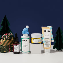 Q+A Holiday Heroes Skincare Giftset – 4-Step Regime with Oat Milk Cleanser, Niacinamide Toner, Hyaluronic Acid Serum, Ceramide Face Cream – Vegan, Cruelty-Free, UK Made, Nourishing and Hydrating