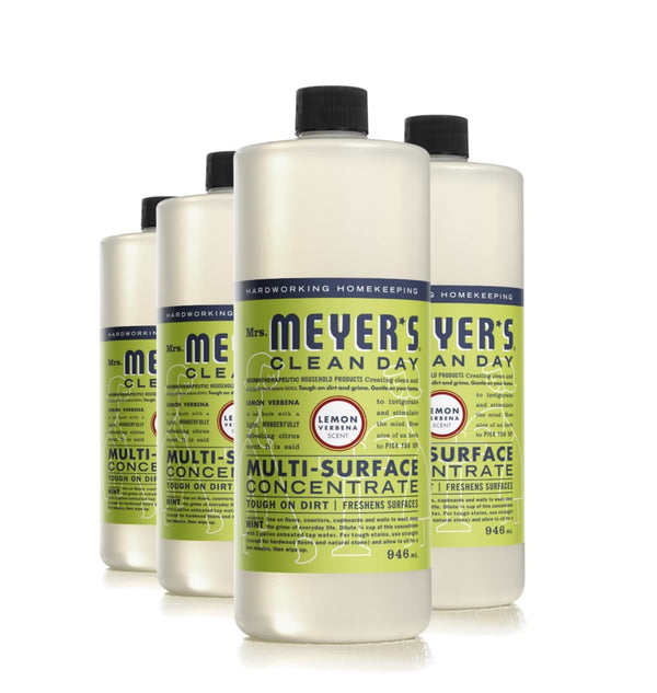 Mrs. Meyer's Clean Day Multi-Surface Cleaner Concentrate, Use to Clean Floors, Tile, Counters & More, Lemon Verbena Scent, 946 ml Bottles, 4 Pack