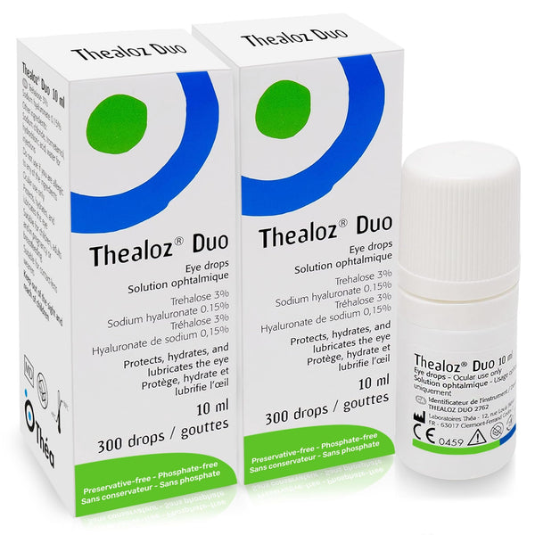 Thealoz Duo Eye Drops (2x10ml) - Clinically Proven Formula for Dry Eyes, Hydration with Hyaluronic Acid & Trehalose, Soothes & Lubricates, Tear Film Stabilization, Contact Lens Compatible (600 Drops)