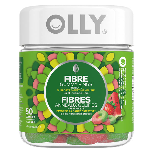 OLLY Fiber Gummy Rings, 5g Prebiotic Fibre, FOS (Fructo-oligosaccharides), Digestive Support, Berry Melon 50ct