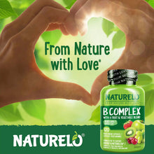 NATURELO B Complex - Whole Food Complex with Vitamin B6, Folate, B12, Biotin - Supplement for Energy and Stress - High Potency - Vegan - Vegetarian - Non GMO - Gluten Free - 120 Capsules