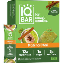 IQBAR Brain + Body Protein Bars, Matcha Chai, Keto, Vegan, Paleo Friendly, Low Sugar, Low Net Carb, High Fiber, Gluten Free, No Sugar Alcohols, 12 Count