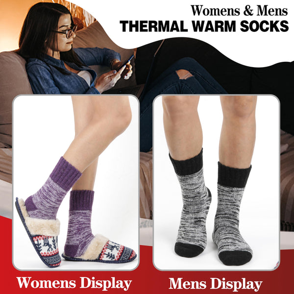 Welwoos Heated Thermal Socks for Women & Men Warm Winter Thick Ski Crew Insulated Socks Gift Socks Stocking Stuffers for Women 3 Pairs(Purple Cyan Black,M)