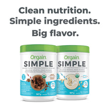 Orgain Simple Organic Plant Protein Powder, Chocolate, Vegan, Made with Fewer Ingredients and Without Dairy, Gluten and Stevia, Kosher, Non-GMO, 567g