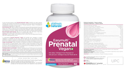 Platinum Naturals Prenatal Easymulti, 60 Vegan Liquid Capsules, Comprehensive Prenatal Support with Omega 3, Iron, Folate & Full B-Vitamin Complex for Expecting Mothers - DHA & EPA-Enriched