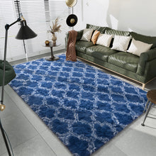 LOCHAS Luxury Velvet Shag Area Rug Modern Indoor Plush Fluffy Rugs, Extra Soft and Comfy Carpet, Geometric Moroccan Rugs for Bedroom, Living Room, Girls, Nursery, Kids, Home, 3x5 Feet Light Navy/White