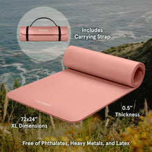 Retrospec Solana Yoga Mat 1/2 inches Thick w/Nylon Strap for Men & Women - Non Slip Excercise Mat for Yoga, Pilates, Stretching, Floor & Fitness Workouts, Rose