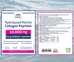 Orthomolecular Essentials Hydrolyzed Marine Collagen Peptides - Pure Canadian-Made 10,000mg Powder for Radiant Skin, Strong Bones, and Joint Support, 600g