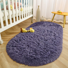 Terrug Oval Fluffy Ultra Soft Area Rugs for Bedroom Living Room, 2.6 x 5.3 Ft Plush Shaggy Kids Rug Small Throw Rugs for Dorm Boy Girl Room Bedside Nursery Mats Home Decor, Grey Purple