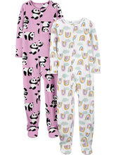 Simple Joys by Carter's Little Kid Girls' 2-Pack Loose-Fit Fleece Footed Pajamas, Rainbows/Pandas, 6